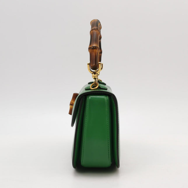 Gucci Bamboo 1947 Top Handle Bag Small Green Box Leather Canvas Strap