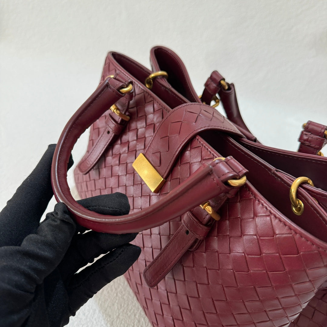 Bottega Veneta Roma Handbag Bag Intrecciato Nappa Leather Burgundy Small 30cm