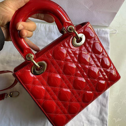 Lady Dior Small Red Patent Leather with Strap