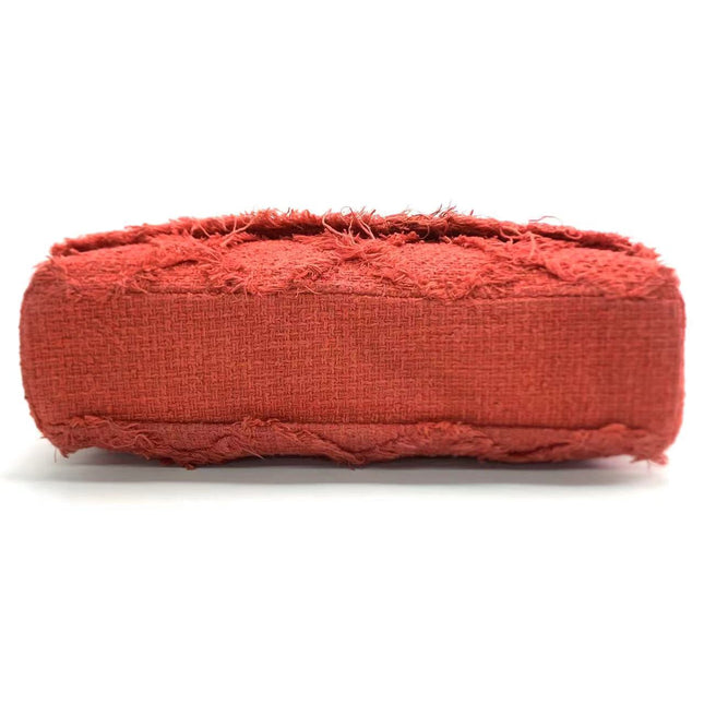 Chanel Red Diamond Stitch Tweed Maxi Nature Flap Bag