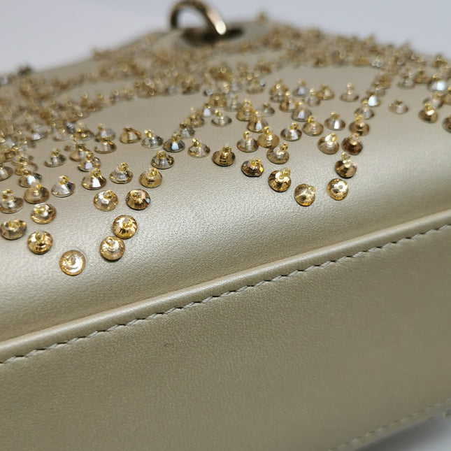 Lady Dior Mini Gold Calfskin Leather with Crystals Gold Hardware 2020
