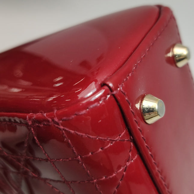 Lady Dior Mini 2019 Red Burgundy Patent Leather Gold Hardware Suede Interior Chain Strap
