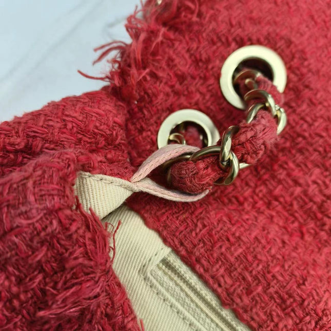 Chanel Red Diamond Stitch Tweed Maxi Nature Flap Bag