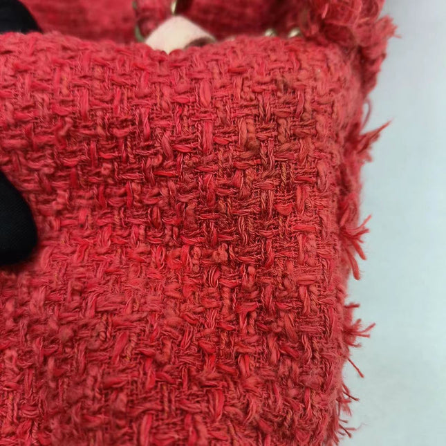 Chanel Red Diamond Stitch Tweed Maxi Nature Flap Bag