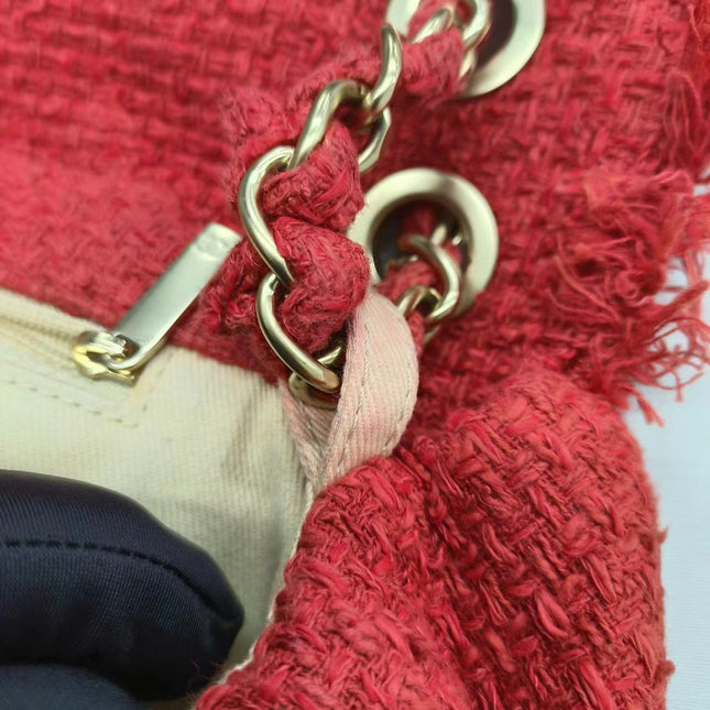 Chanel Red Diamond Stitch Tweed Maxi Nature Flap Bag