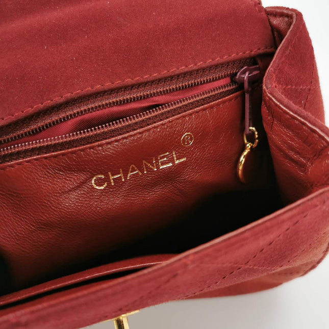 Chanel Kelly Mini 1997 -1999 Red Suede Leather Top Handle Bag