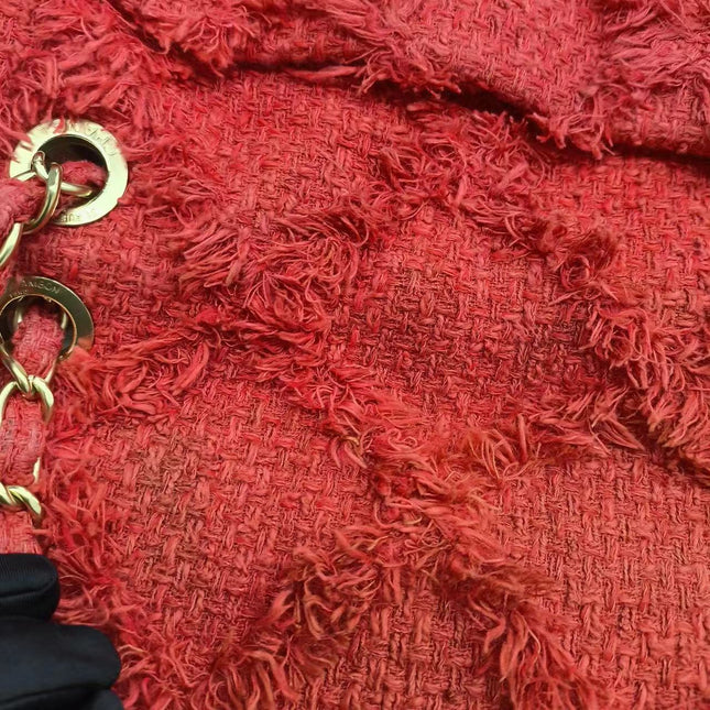 Chanel Red Diamond Stitch Tweed Maxi Nature Flap Bag