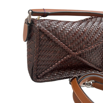 Loewe Puzzle Small Leather Woven Braided Dark Brown Crossbody Bag