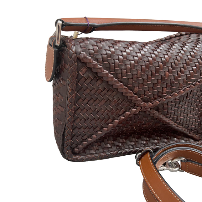 Loewe Puzzle Small Leather Woven Braided Dark Brown Crossbody Bag
