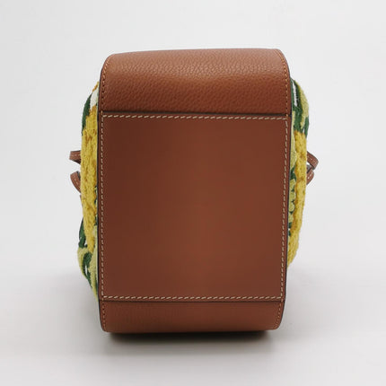 Loewe x William de Morgan Hammock Mini Tan Brown Leather Yellow Flower Embroidery Top Handle Crossbody Bag