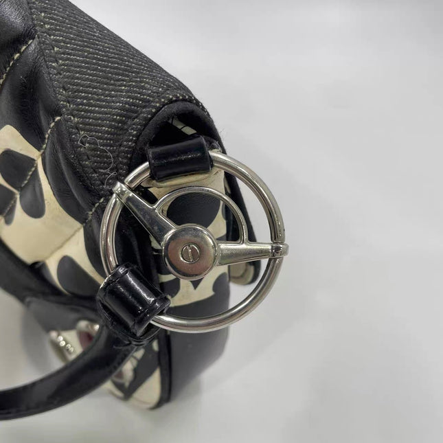 Dior Montaigne Chris 1947 Black Leather Cadillac Poker Print Bejeweled Shoulder Bag