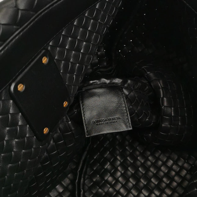 Bottega Veneta XXL Snap Tote Black Intrecciato Leather With Pouch