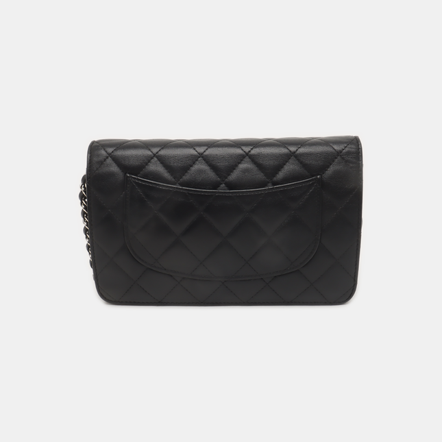 Chanel Wallet on Chain Classic Flap Black Lambskin Leather Silver Hardware