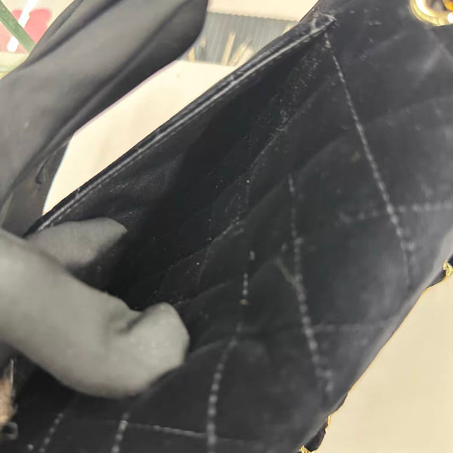 Chanel Classic Flap Medium Black Velvet Gold Hardware, 2014-2015