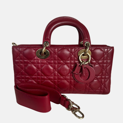 Lady D-Joy Medium Handbag Burgundy Lambskin Cannage Leather, 2016-Luxbags