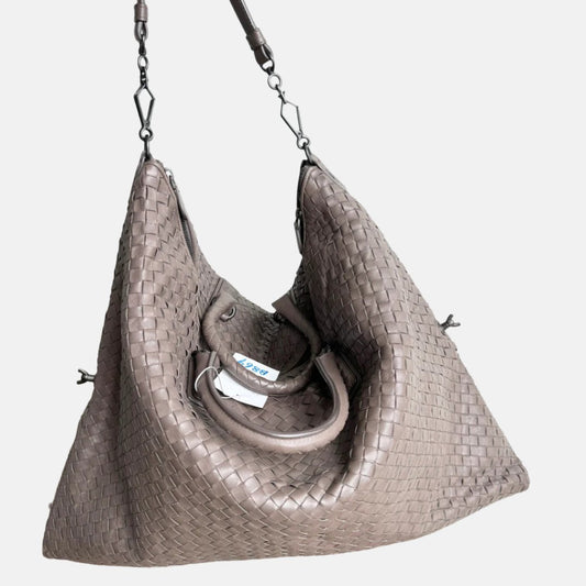 Bottega Veneta Maxi Convertible Tote Bag Hobo Grey Leather Two-way Carry 50cm-Luxbags