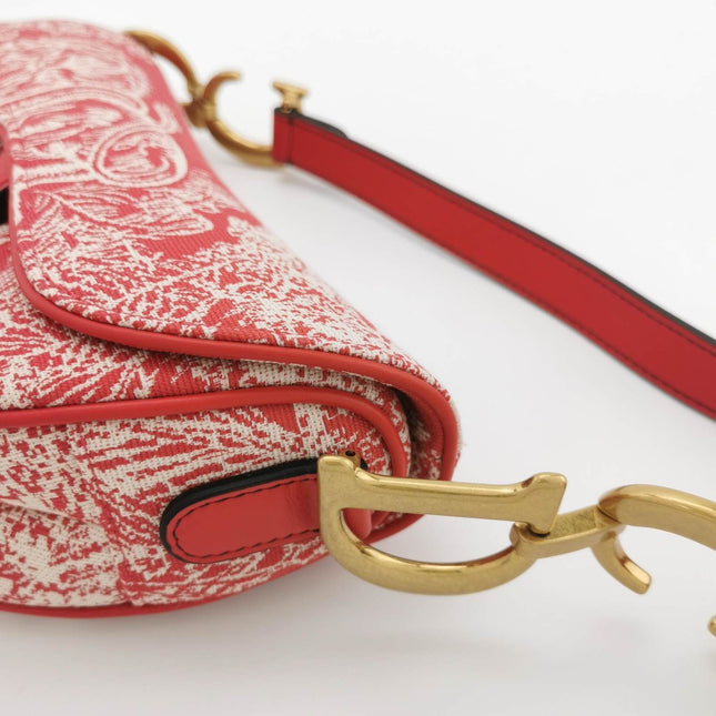 Christian Dior Saddle Medium Red Canvas Rain Forest Prints