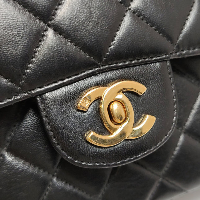 Chanel Double Sided Small Classic Flap Black Lambskin Leather 24k Gold Hardware, 1996-1997