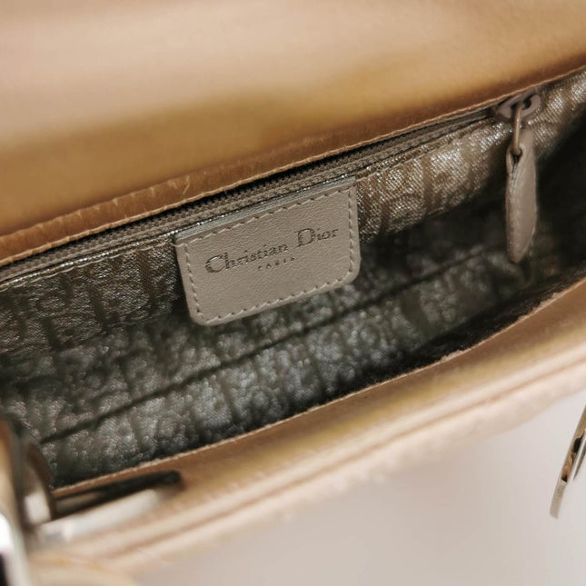 Sold Lady Dior Mini 2004 Beige Silk Handbag Silver Hardware