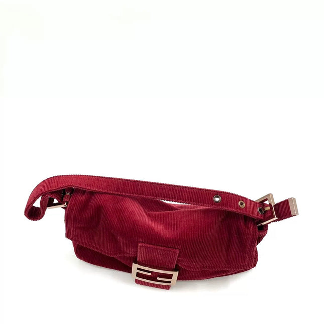 FENDI Baguette Vintage Red Corduroy Shoulder Bag