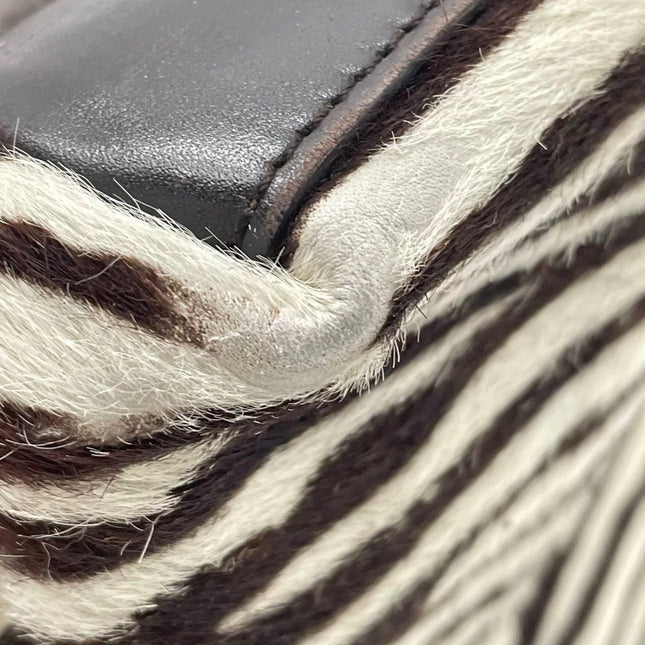 Prada Zebra Print Pony-style Calfskin Leather Brown Shoulder Bag