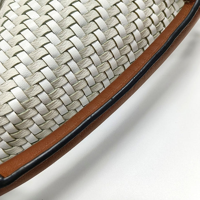 Loewe Puzzle Small Leather Woven Braided White Crossbody Bag
