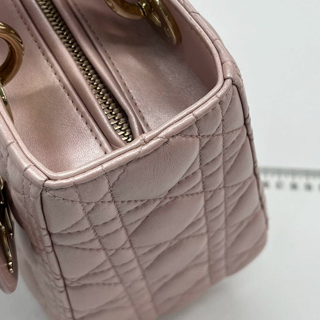Lady Dior Medium Handbag Pearlescent Pink Cannage Leather Gold Hardware