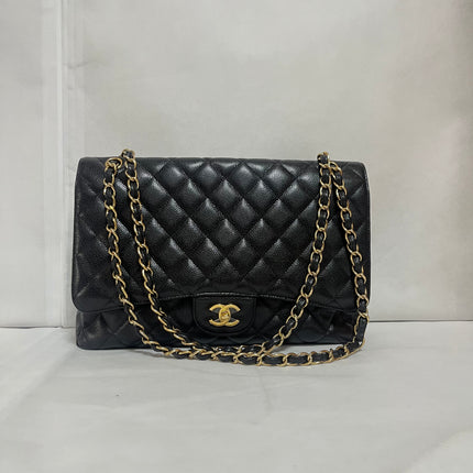 Chanel Classic Flap Maxi Black Caviar Leather Single Flap with Gold Hardware