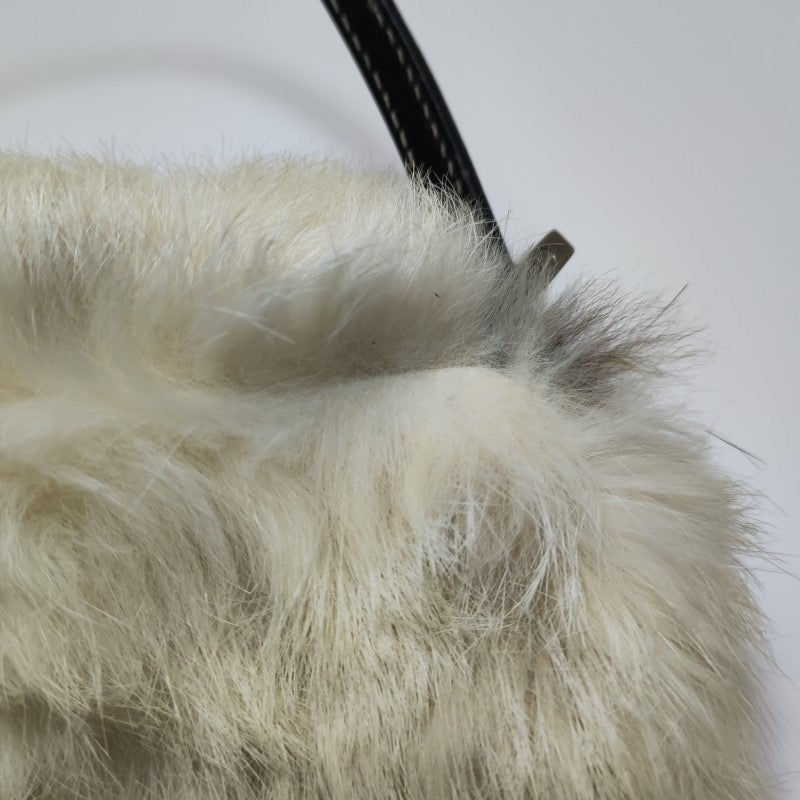 Fendi Mini Mamma Baguette White Rabbit Fur Shoulder Bag