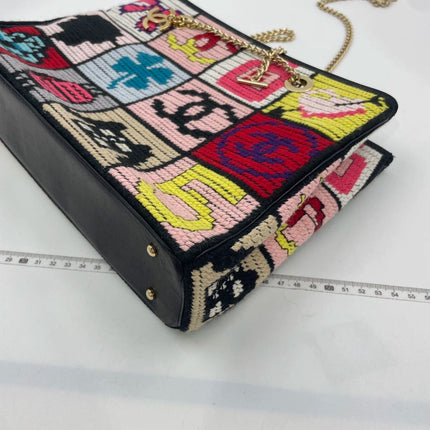 Rare Chanel Precious Symbols Needlepoint Shoulder Bag Shopper Tote