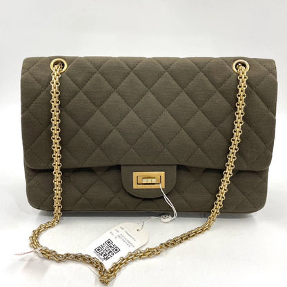 Chanel 2.55 Double Flap Bag 2009 Jumbo Khaki Green Cloth with Gold Hardware