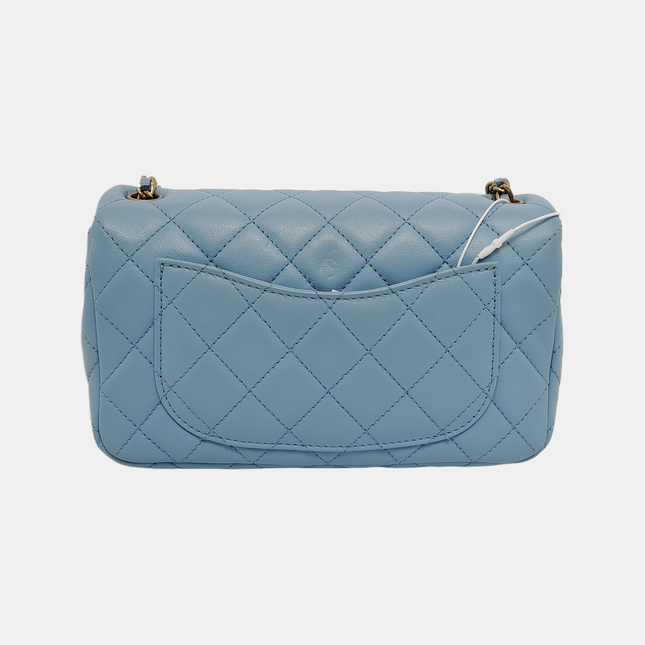 Chanel Classic Flap Mini Baby Blue Lambskin Pearl Crush Adjustable Gold Ball Chain