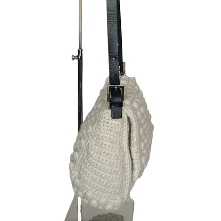 Sold Fendi Mamma Baguette White Wool Pom pom