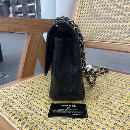 Chanel Classic Flap Jumbo 2011 Black Caviar Leather Double Flap Gold Hardware