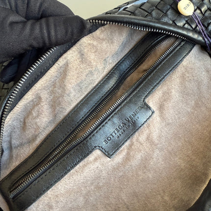 Bottega Veneta Veneta Intrecciato Hobo Bag Medium Black Leather 47cm