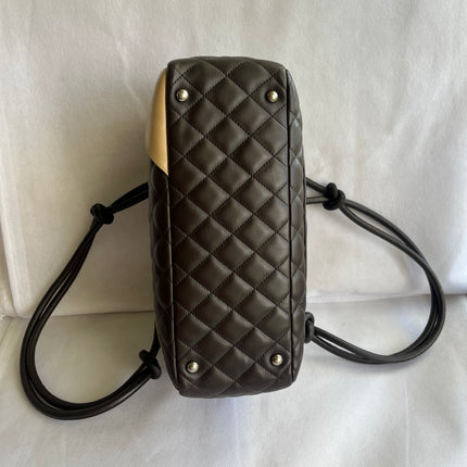 Chanel Cambon Medium Shoulder Bag Brown Calfskin Leather Snake-skin CC Logo Black Double Strap