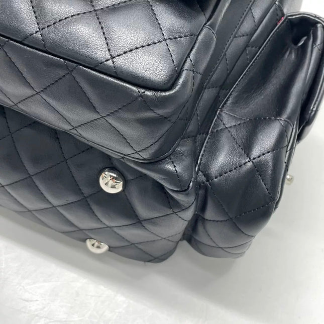 Chanel Cambon Multi-pocket Ligne Reporter Bag Medium Black CC on Black Calfskin Leather