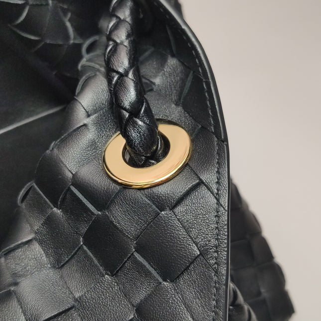 Bottega Veneta Andiamo Medium Black Intrecciato Leather Handbag