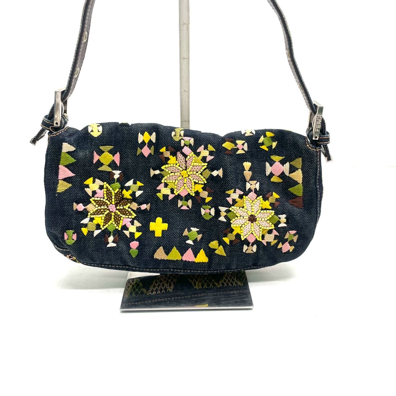 Fendi Baguette Denim with Floral Embroidery