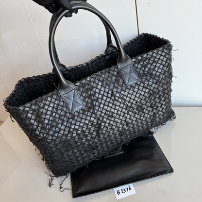 Bottega Veneta Cabat Large Intreccio Leather with Fringes Black 40cm