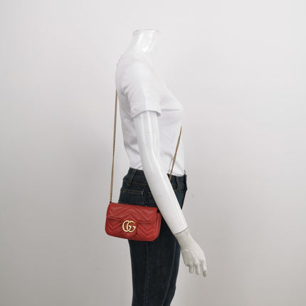 Sold Gucci Marmont Super Mini Flap Leather Bag Red Leather
