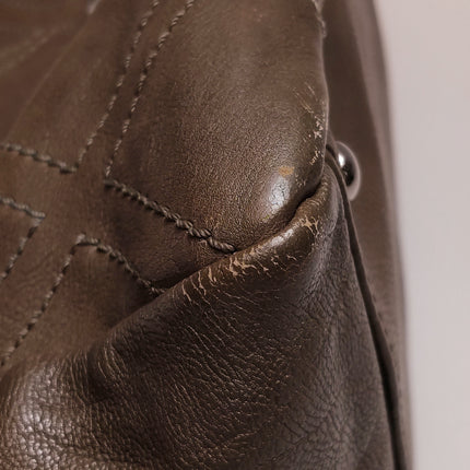 Chanel Brown Diamond Stitch Tote Calfskin Leather Zipper Bowler 2005-2006