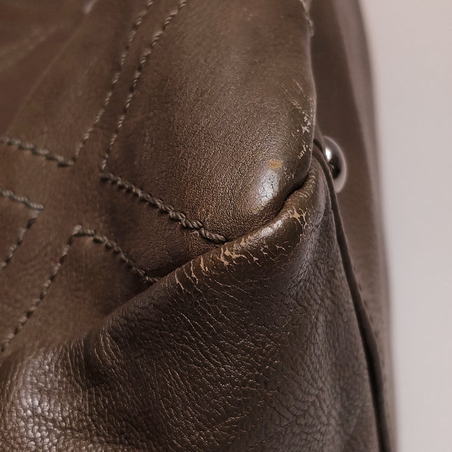 Chanel Brown Diamond Stitch Tote Calfskin Leather Zipper Bowler 2005-2006