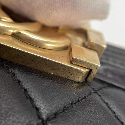 Chanel Le Boy Small Black Lambskin Leather Antiqued Gold Hardware