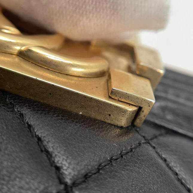 Chanel Le Boy Small Black Lambskin Leather Antiqued Gold Hardware