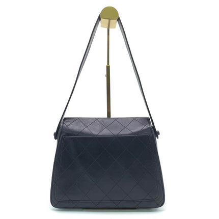 Chanel Vintage Kelly Style Black Leather Shoulder Bag Diamond Stitch Medium