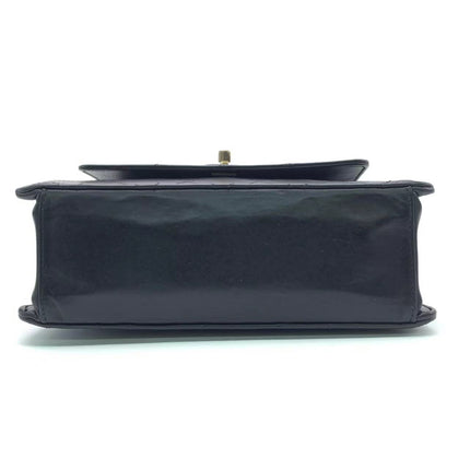 Chanel Vintage Kelly Style Black Leather Shoulder Bag Diamond Stitch Medium
