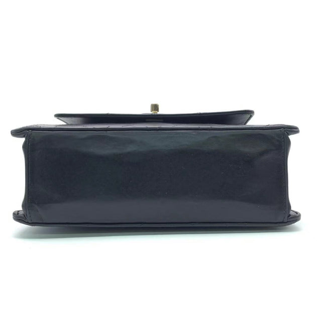 Chanel Vintage Kelly Style Black Leather Shoulder Bag Diamond Stitch Medium