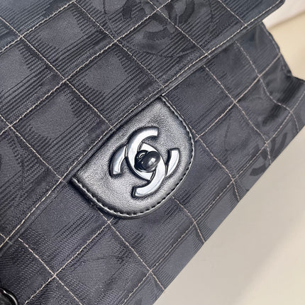 Sold Chanel So Black Canvas Classic Flap 2002 Ice Cube Chocolate Bar Shoulder Bag Black Hardware