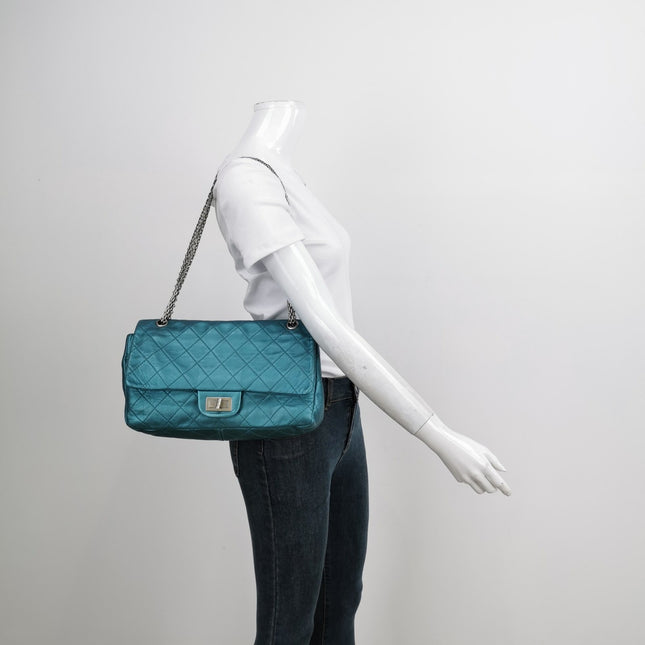Sold Chanel 2.55 Flap Bag 2008 Large Lambskin Leather Teal Blue Green